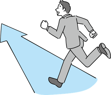 上向きの矢印を駆け上がるビジネスマンのイラスト