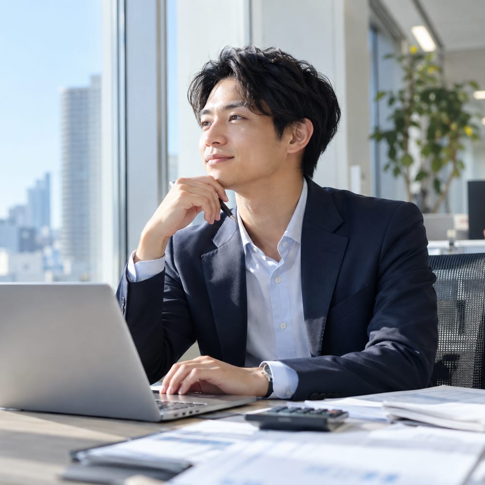 オフィスでキャリアについて考える会計士